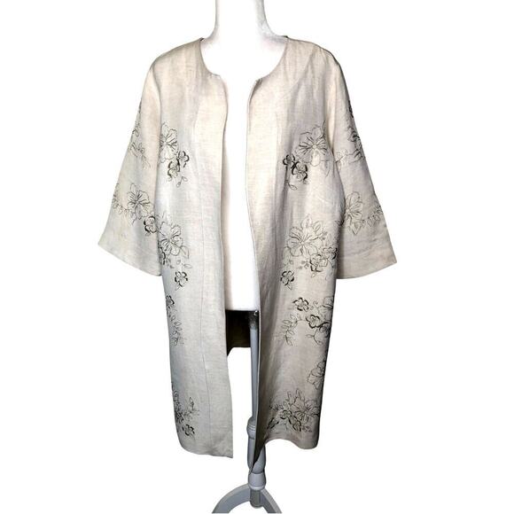 Carole Little Linen Blend Floral Embroidered Jacket 16W Duster Kimono Chic Boho - Picture 1 of 15